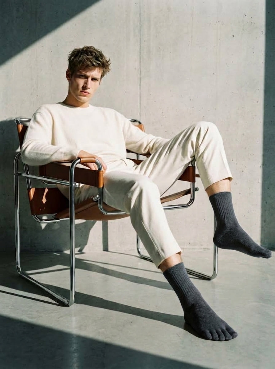 ROMATOKI merino five-toe socks worn, look 1