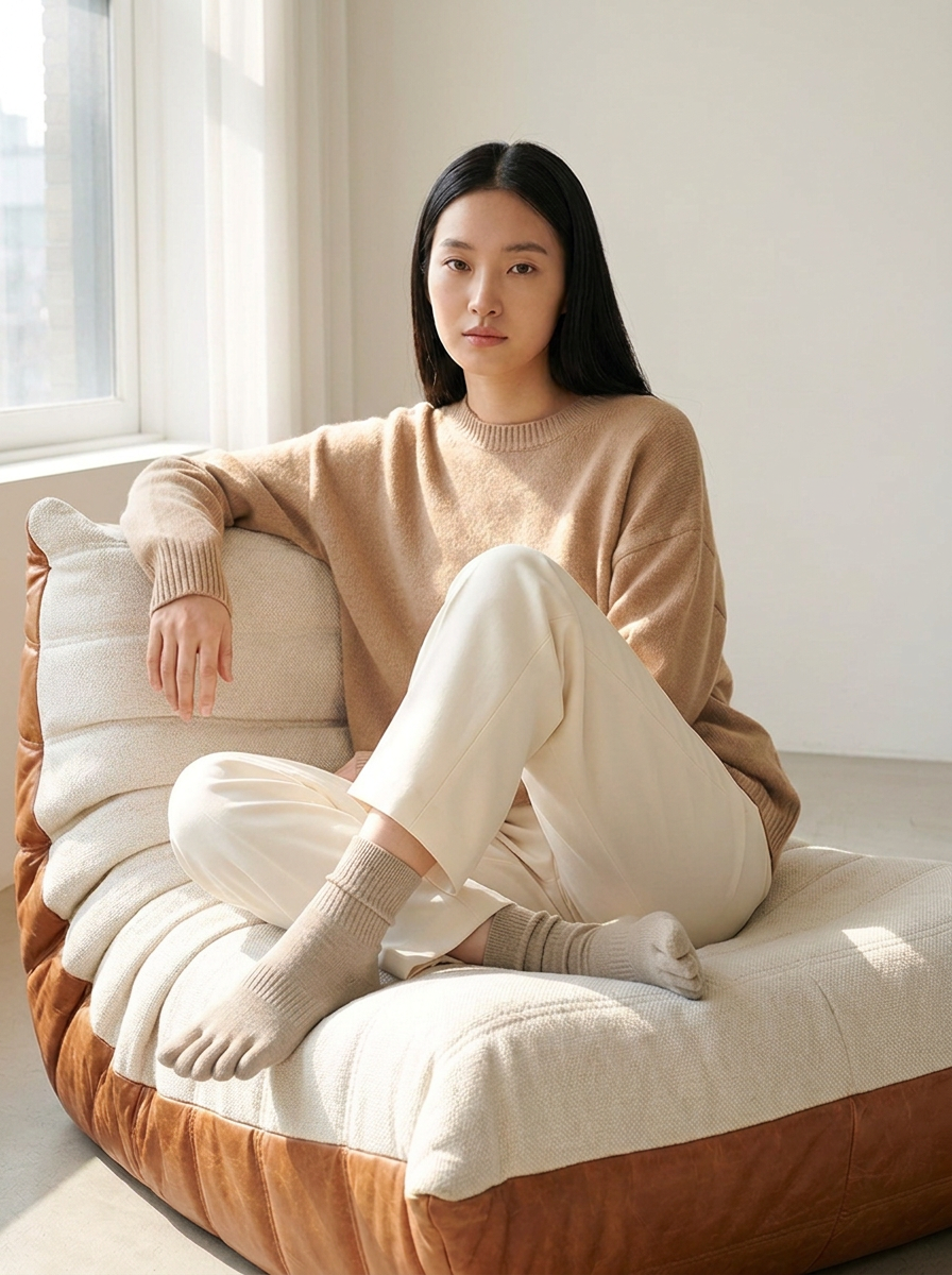 ROMATOKI merino five-toe socks worn, look 6