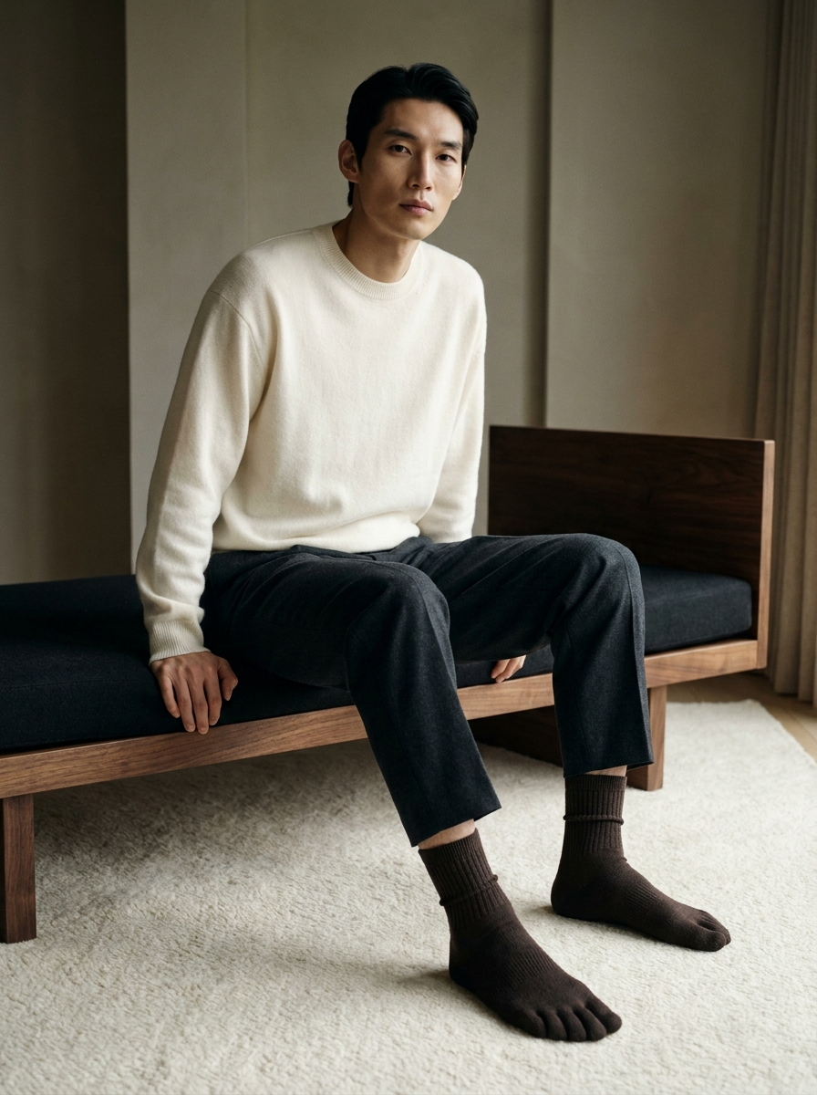 ROMATOKI merino five-toe socks worn, look 7