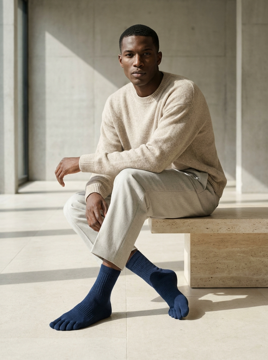 ROMATOKI merino five-toe socks worn, look 14